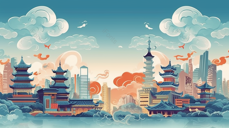新中式国潮城市建筑插画,插画/手绘图,插画/手绘图库,插画/手绘图下载,插画/手绘